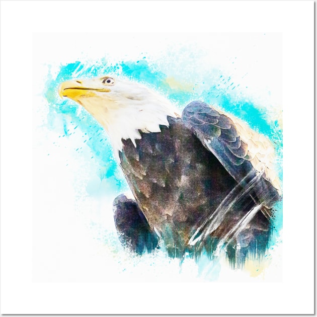 Golden Eagle Bird Animal Wildlife Forest Nature Travel Digital Painting Wall Art by Cubebox